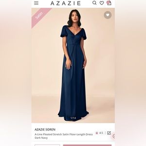 Azazie Soren Dark Navy Stretch Satin Size 18